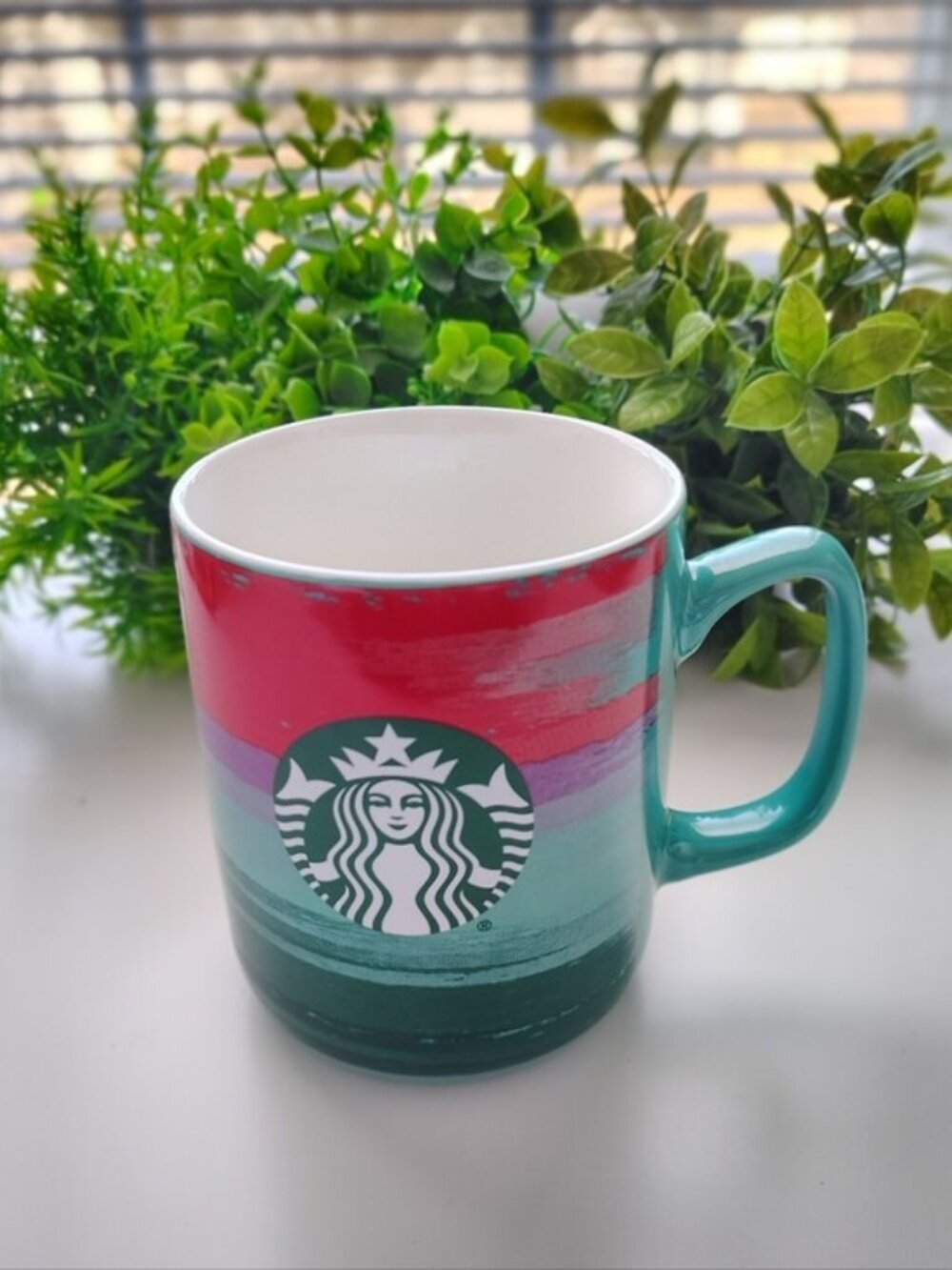 Starbucks 2021 Holiday Striped Coffee Mug 18 oz Green Siren NWOT